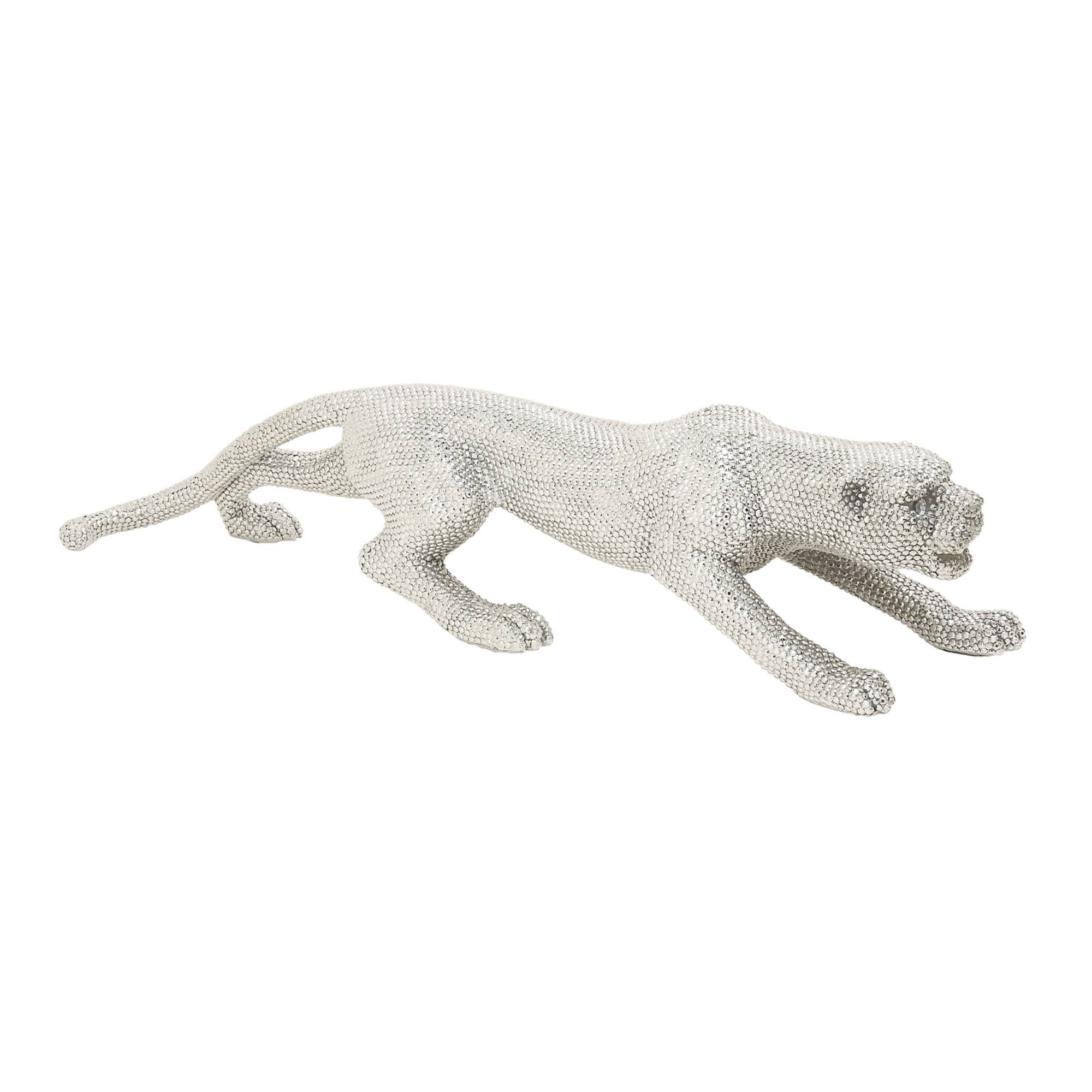 42" Silver Polystone Glam Leopard Sculpture
